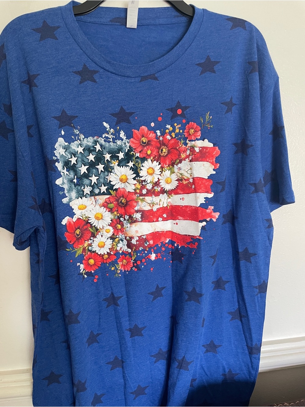 Blue Floral American Flag Short Sleeve Tee
